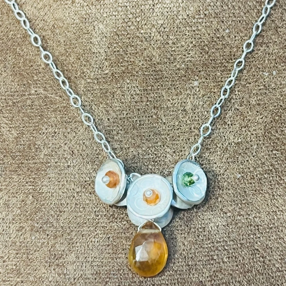 Sterling Silver Multicolor Pendant Necklace with Amber Teardrop - Picture 8 of 8